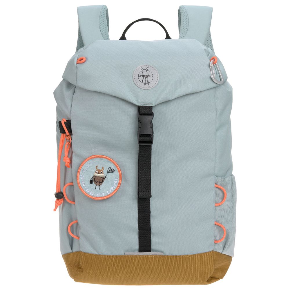 Lassig - Big Outdoor Backpack With Rain Cover, Patch And Seat Pad - Nature/Light Blue
