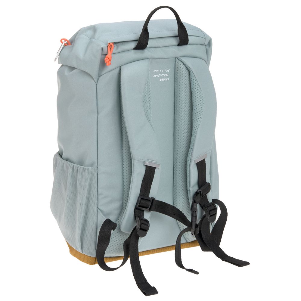 Lassig - Big Outdoor Backpack With Rain Cover, Patch And Seat Pad - Nature/Light Blue
