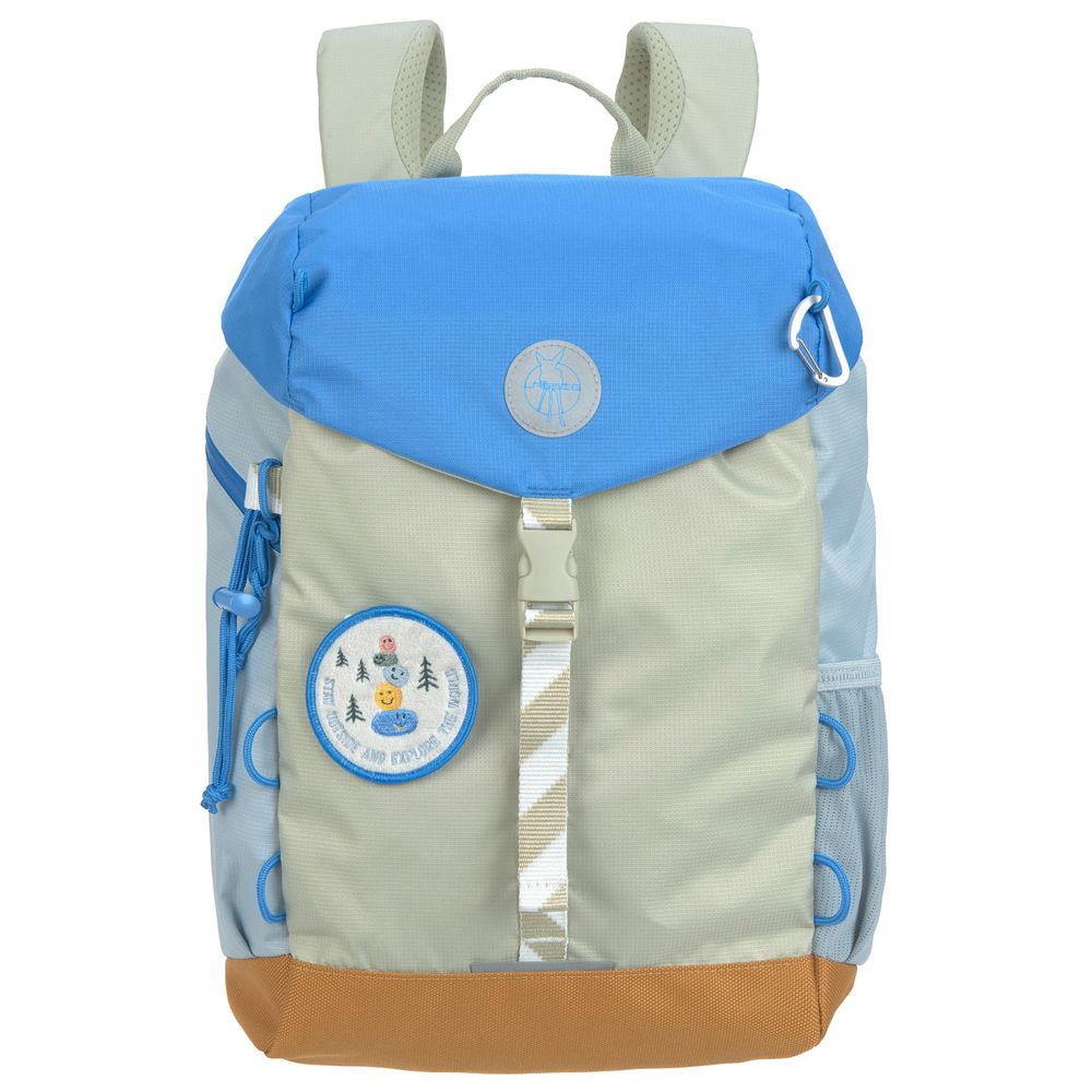 Lassig - Big Outdoor Backpack With Rain Cover, Patch And Seat Pad - Grey/Blue