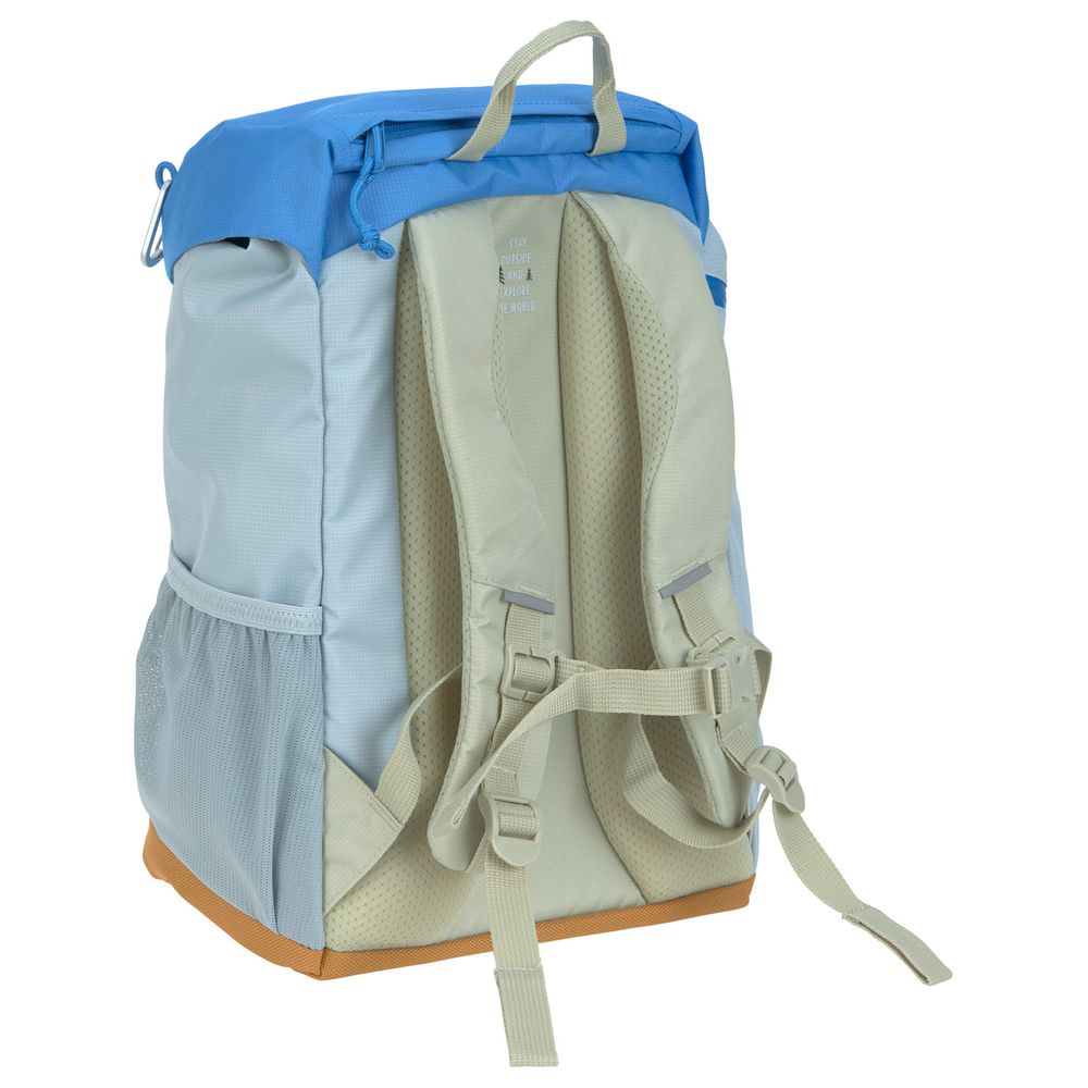 Lassig - Big Outdoor Backpack With Rain Cover, Patch And Seat Pad - Grey/Blue
