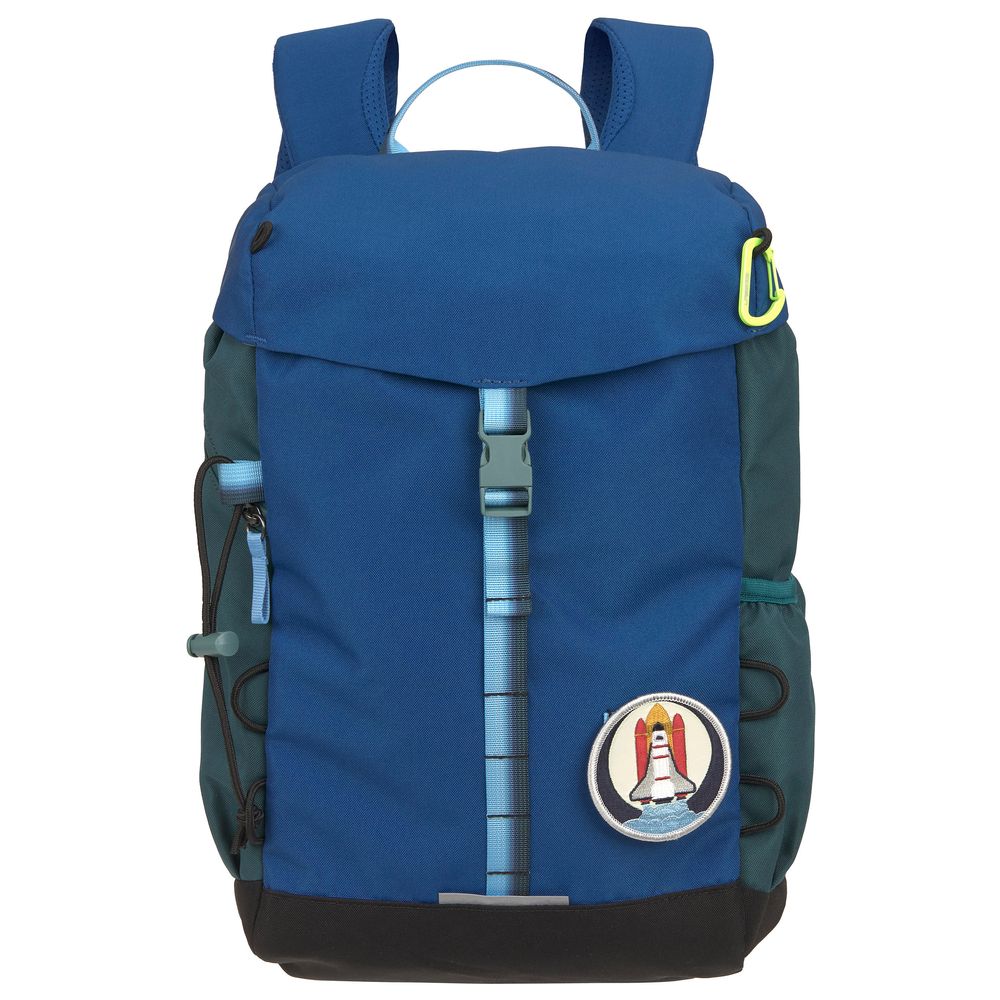 Lassig - Big Outdoor Backpack With Rain Cover, Patch And Seat Pad - Blue/Green