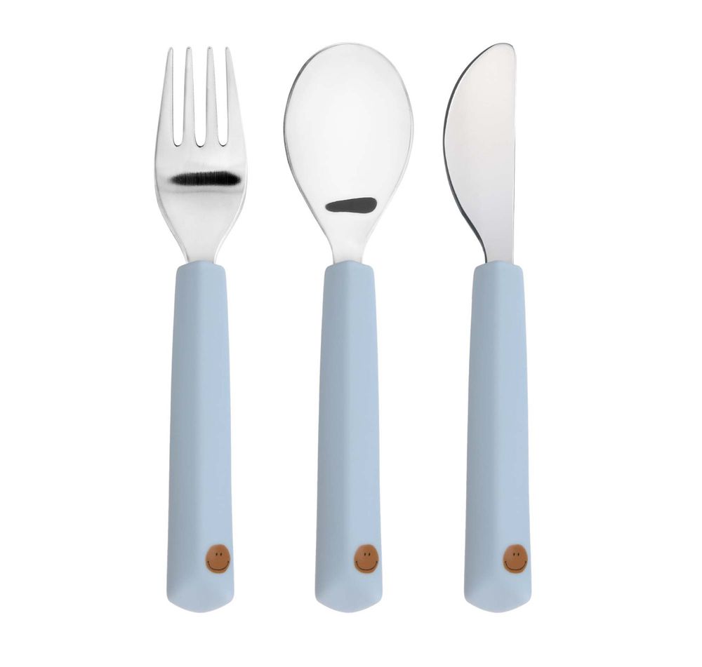 Lassig Happy Rascals Cutlery Set With Silicone Handle - Smile - 3 Pcs