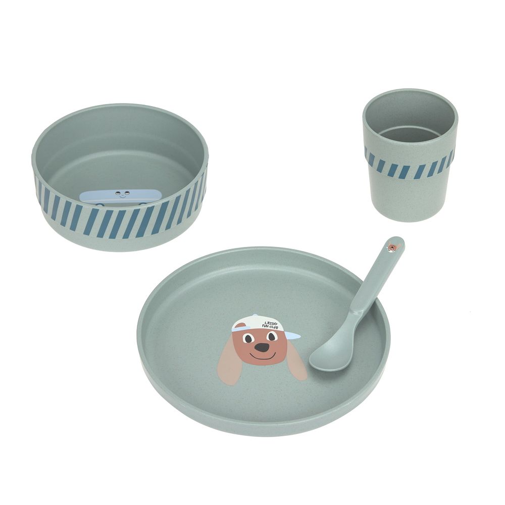 Lassig - Tiny Team Dish Set PP/Cellulose - Dog - 4 Pc Set