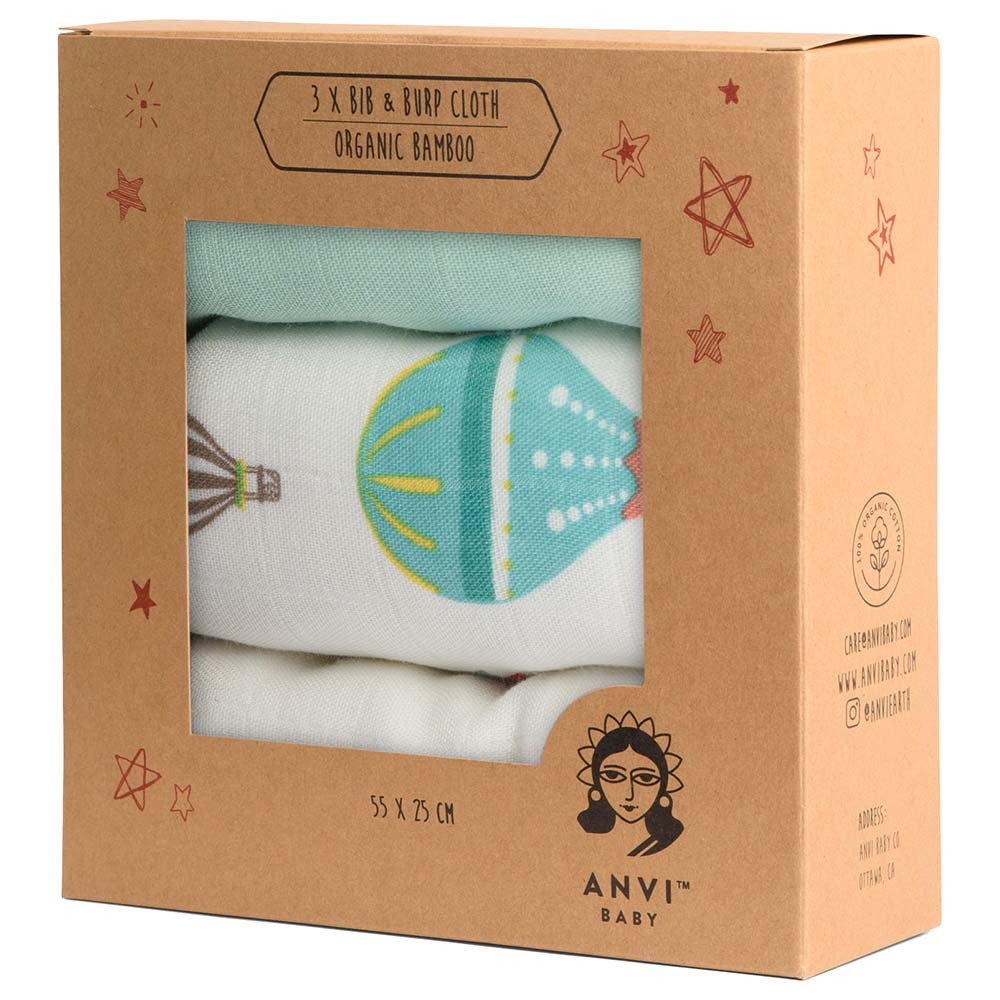 Anvi Baby Balloons Burp & Bib Cloth - Pack of 3
