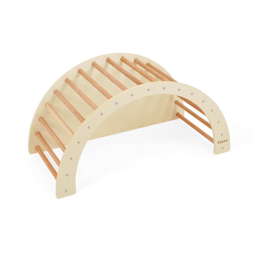 Ezzro 3-In-1 Wooden Climbing Arch With Playmat Set - Natural - 2 Pcs