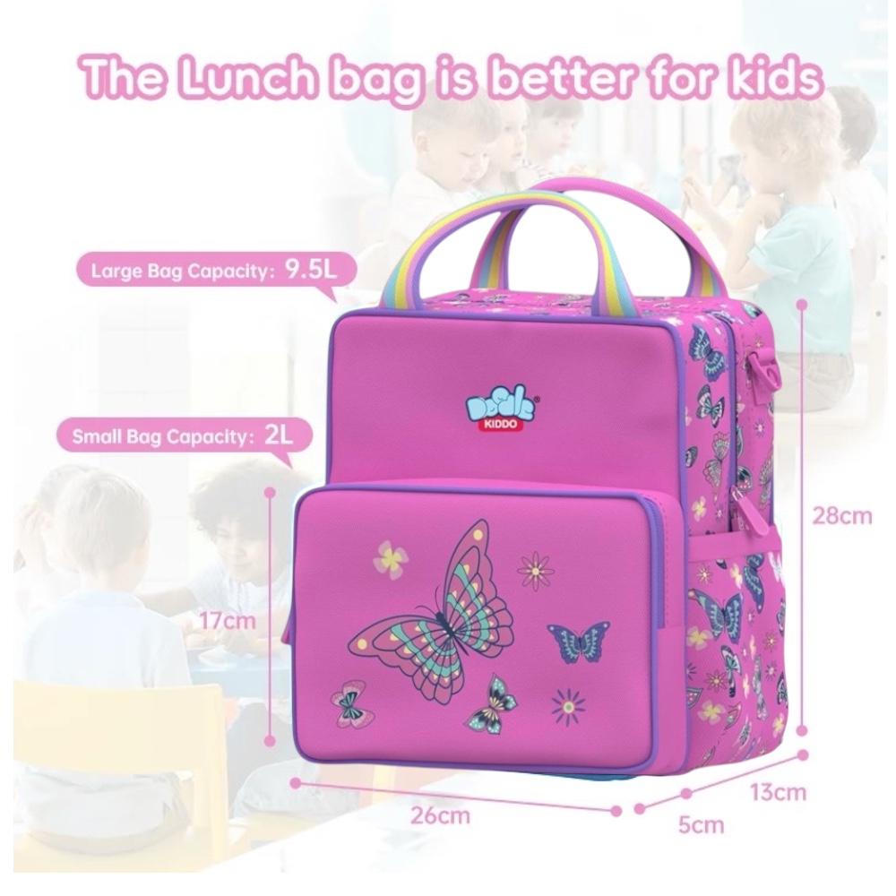 Doodle Kiddo - 2-In-1 Butterfly Backpack Lunch Bag - Pink