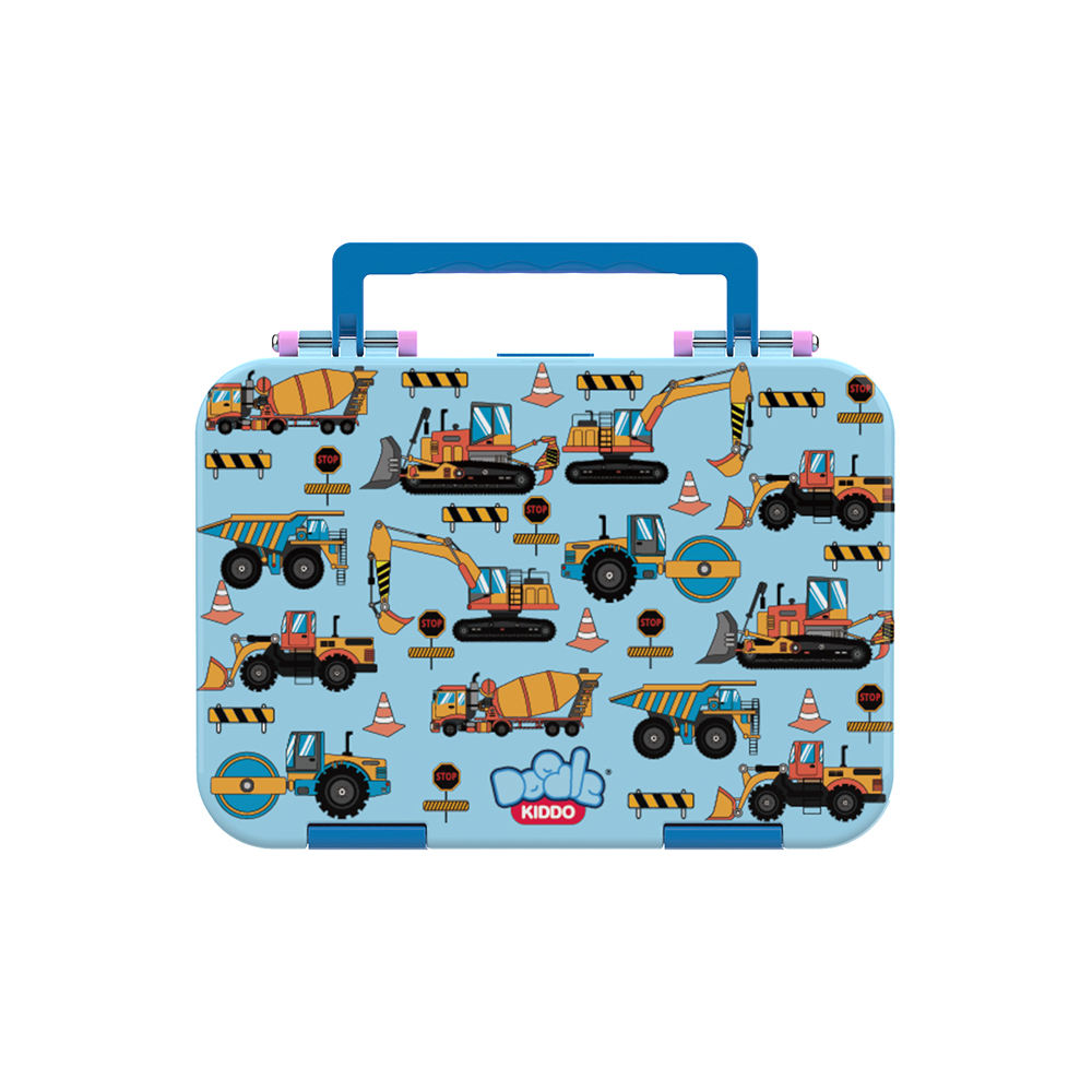 Doodle Kiddo - Cars And Truck 4 Compartment Bento Lunch Box - Blue