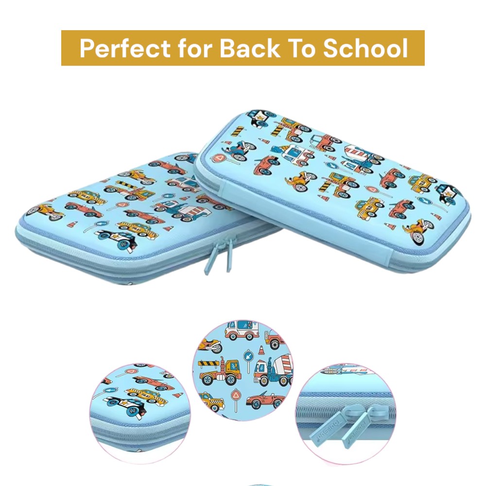 Doodle Kiddo - Cars And Trucks Themed Pencil Case - Blue