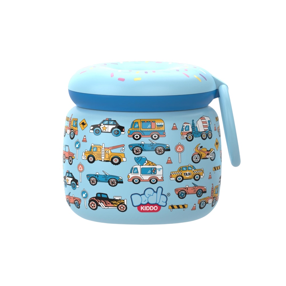 Doodle Kiddo - Car & Truck Stainless Steel Insulated Food Jar - Blue