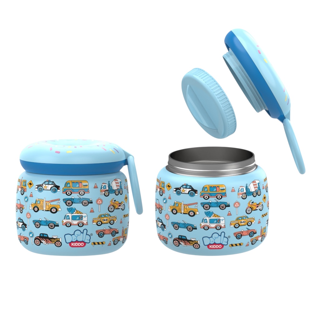 Doodle Kiddo - Car & Truck Stainless Steel Insulated Food Jar - Blue