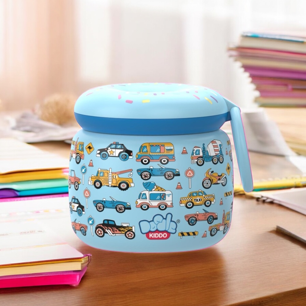Doodle Kiddo - Car & Truck Stainless Steel Insulated Food Jar - Blue