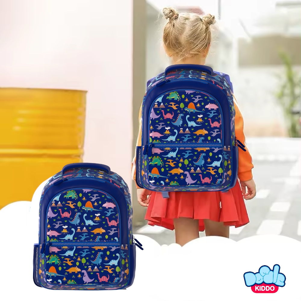 Doodle Kiddo - Dinosaur Themed School Backpack - Blue - 16.5-Inch/42cm