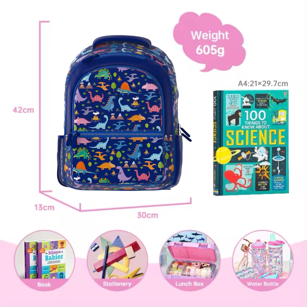 Doodle Kiddo - Dinosaur Themed School Backpack - Blue - 16.5-Inch/42cm