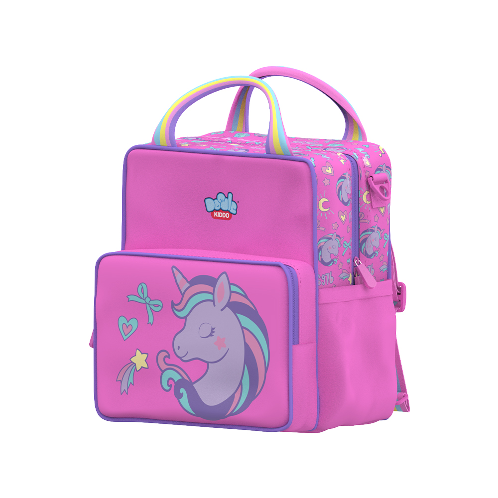 Doodle Kiddo - 2-in-1 Unicorn Backpack Lunch Bag - Pink