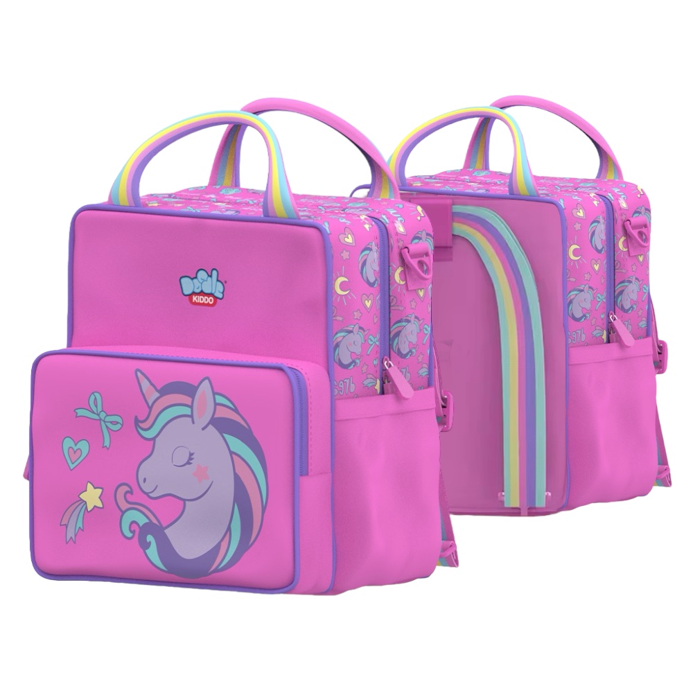 Doodle Kiddo - 2-in-1 Unicorn Backpack Lunch Bag - Pink