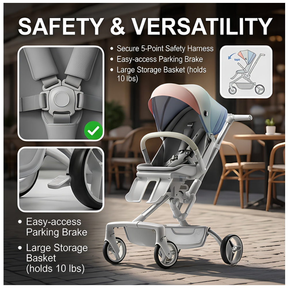 Babycare - Travel Comfort Cruiser Foldable Stroller for Baby, Suitable for Up to 25 kg - Grayscale