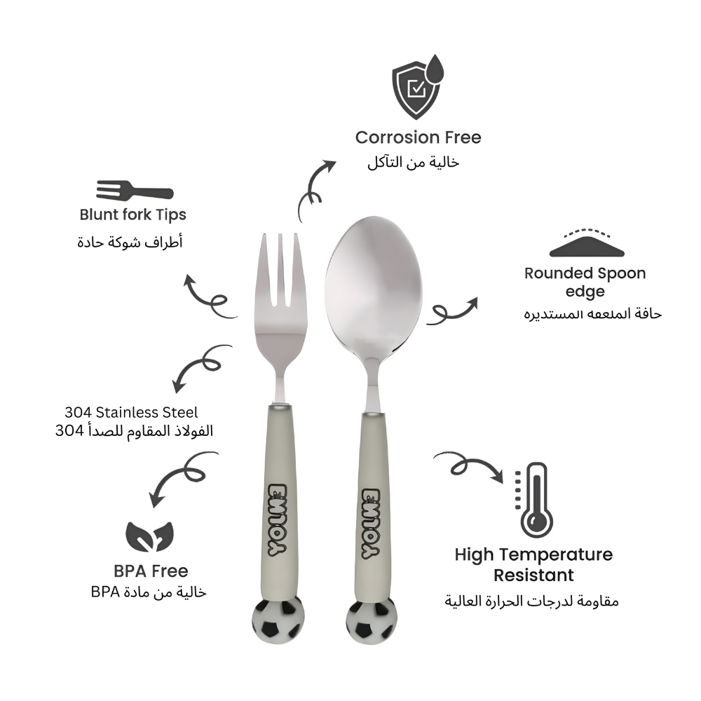 Cravista - Kids Stainless Steel Spoon, Fork & Storage Case Set - Football - 3 Pcs