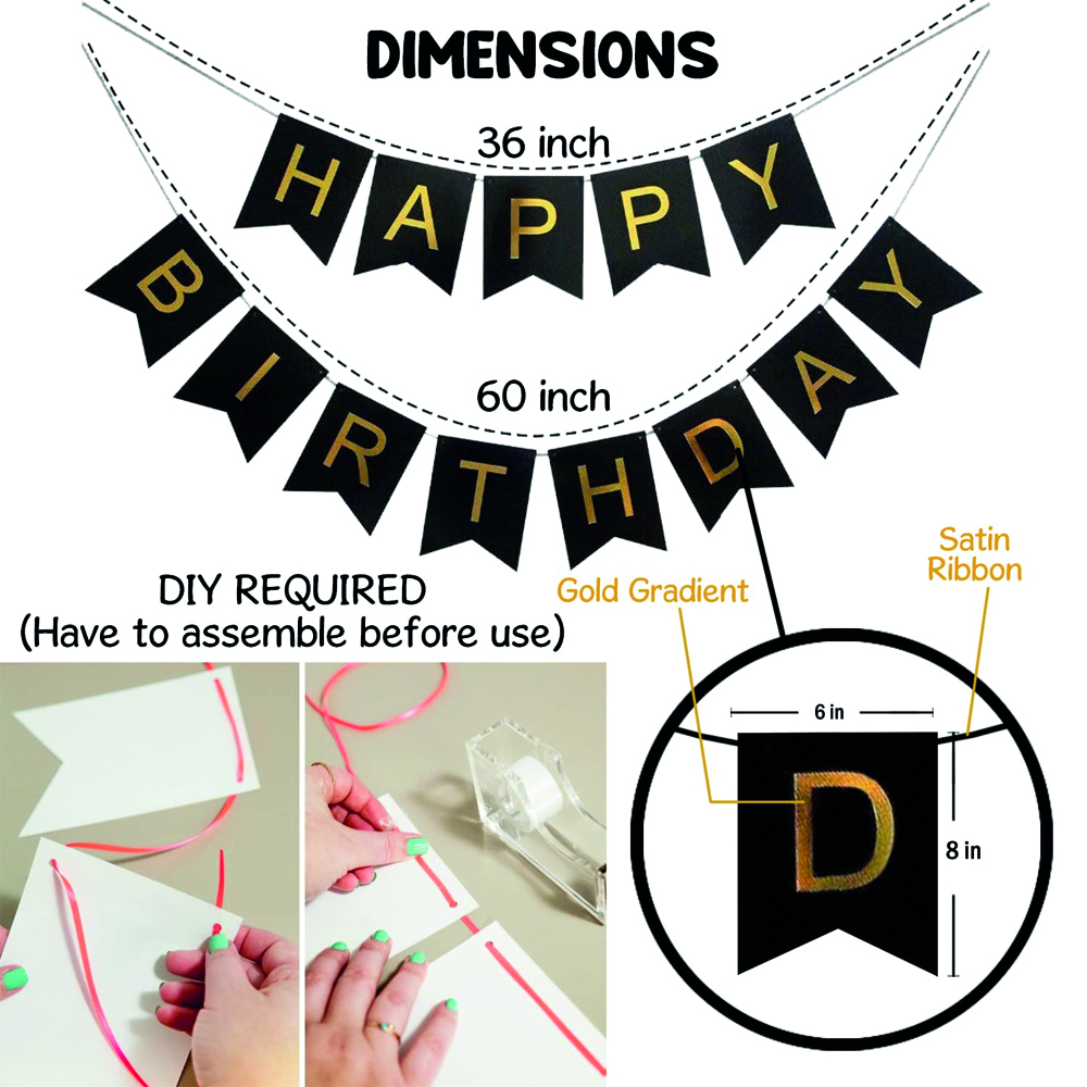 BrainGiggles - Cardstock Happy Birthday Banner - Black