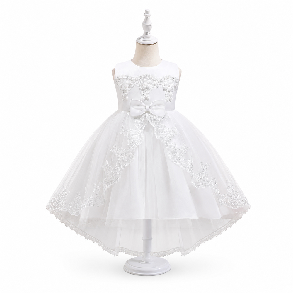 Lil Cloud Threads - Sleeveless Girls Princess Dress With Waist Bow - White