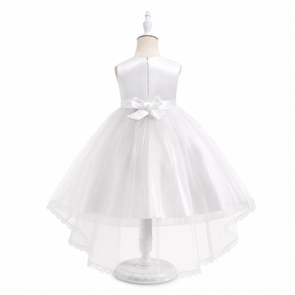 Lil Cloud Threads - Sleeveless Girls Princess Dress With Waist Bow - White