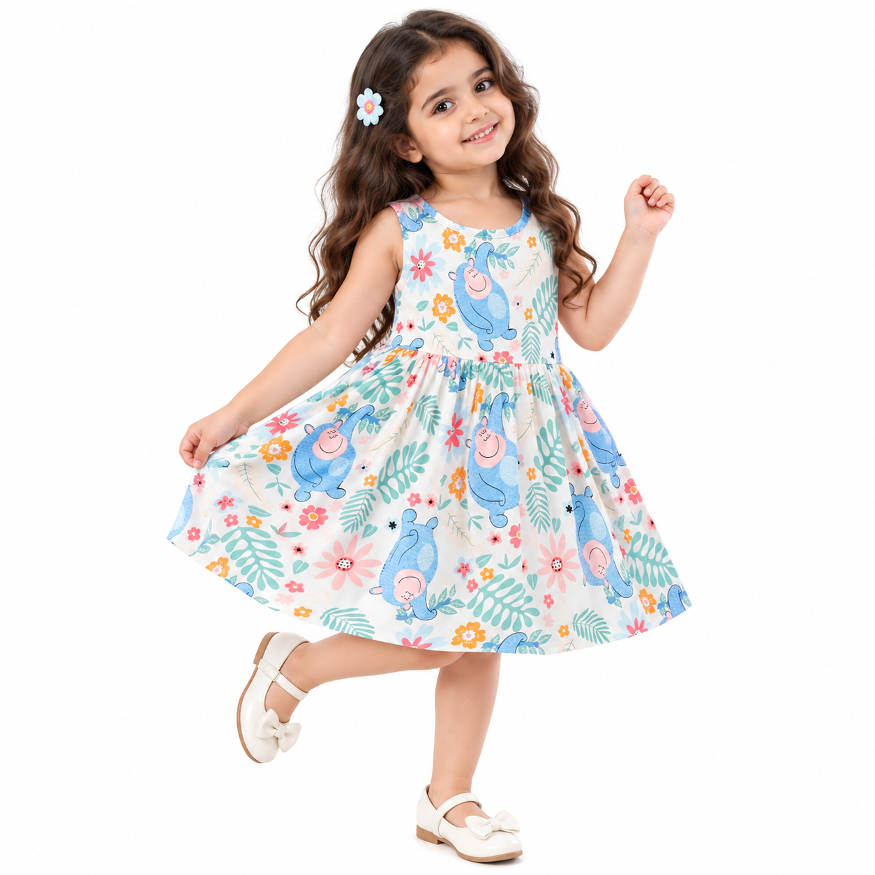 Lil Cloud Threads - Girls Sleeveless A-Line Dress With Cute Allover Prints-2609252601