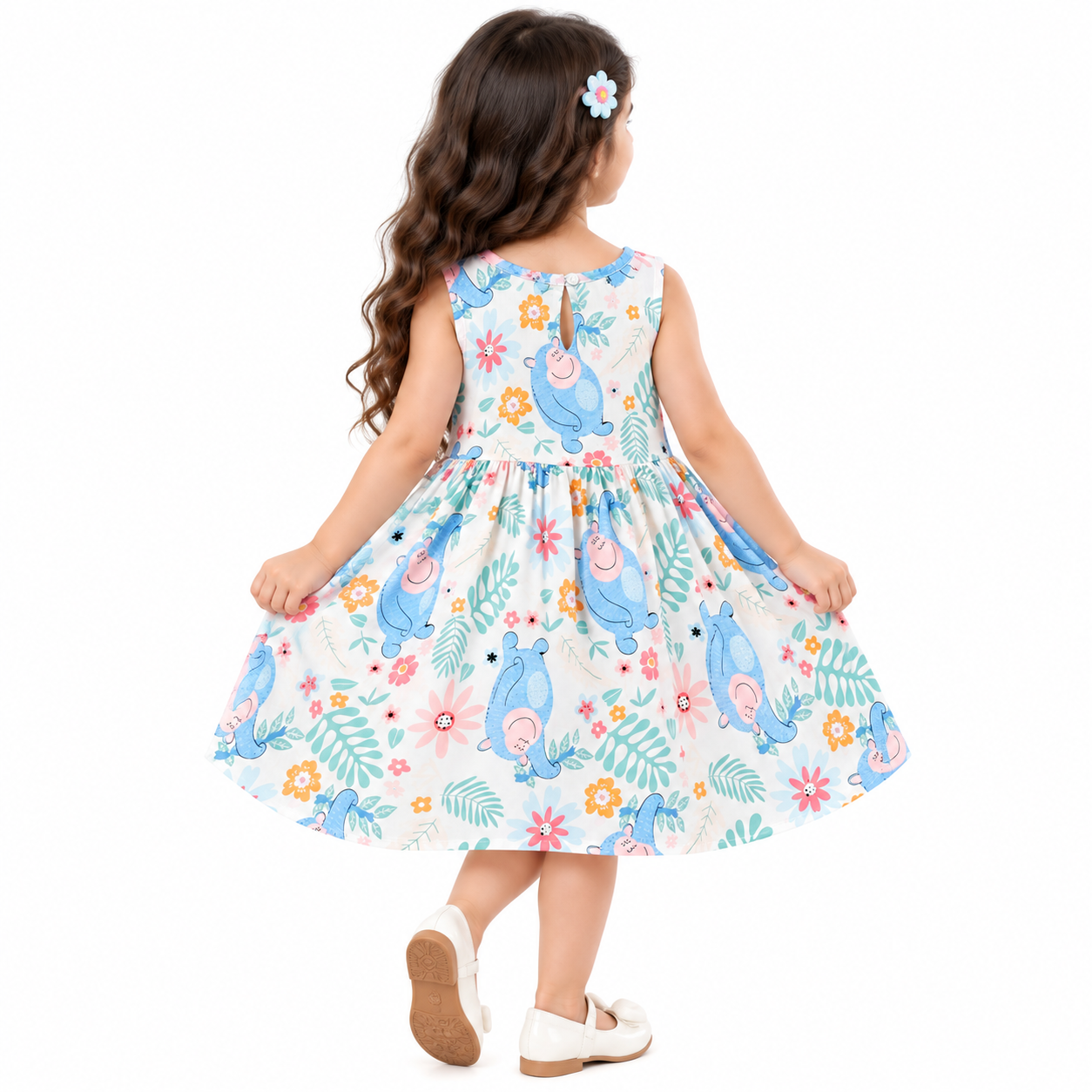 Lil Cloud Threads - Girls Sleeveless A-Line Dress With Cute Allover Prints-2609252601
