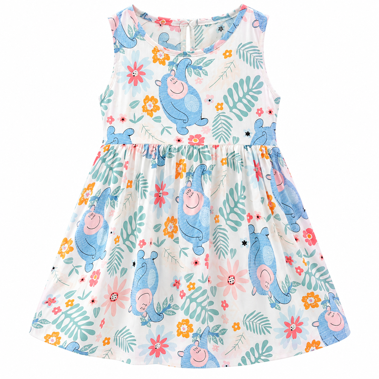 Lil Cloud Threads - Girls Sleeveless A-Line Dress With Cute Allover Prints-2609252601