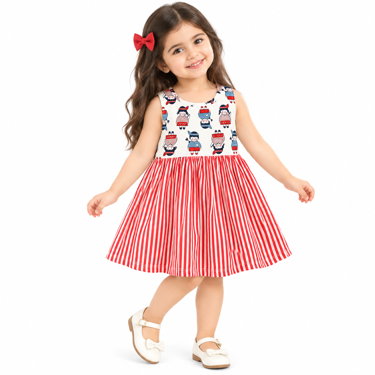 Lil Cloud Threads - Little Girls Fun All-Over Cartoon Motifs Party Dress - Multicolor