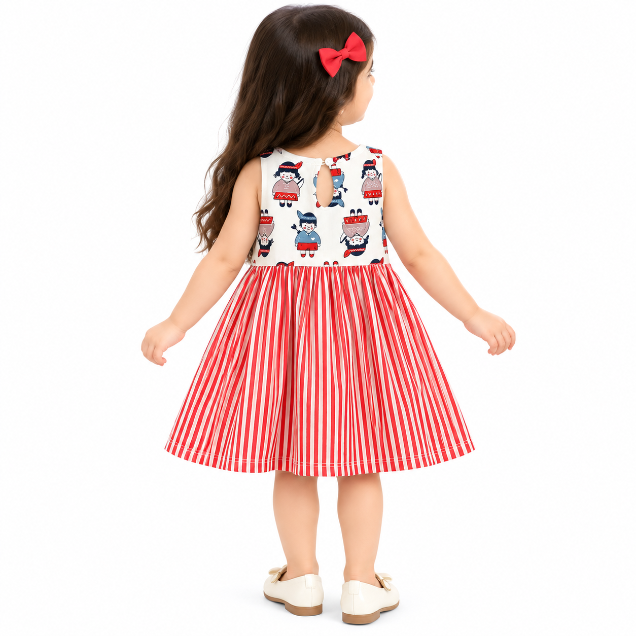 Lil Cloud Threads - Little Girls Fun All-Over Cartoon Motifs Party Dress - Multicolor