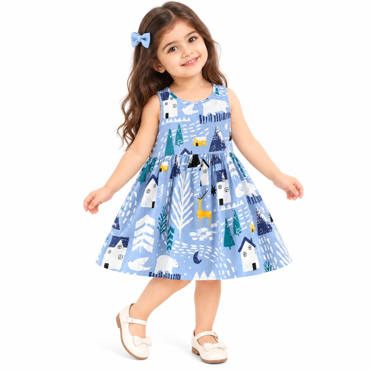 Lil Cloud Threads - Girls Bright Themed Pattern Print Fit & Flare Dress - Multicolor