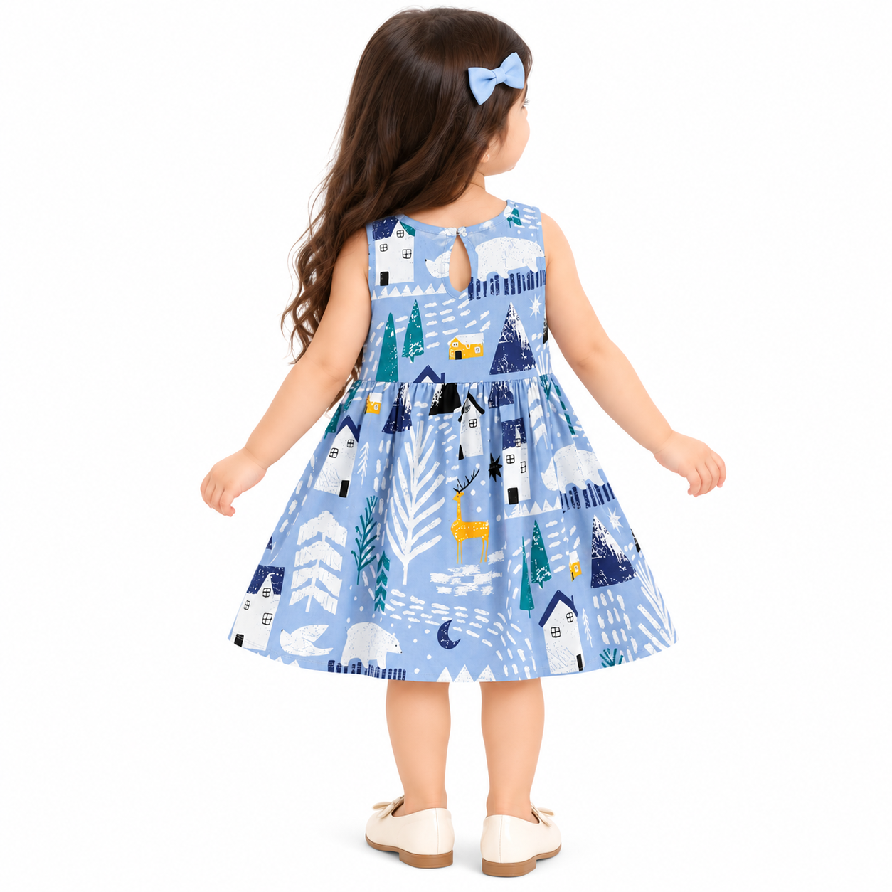 Lil Cloud Threads - Girls Bright Themed Pattern Print Fit & Flare Dress - Multicolor