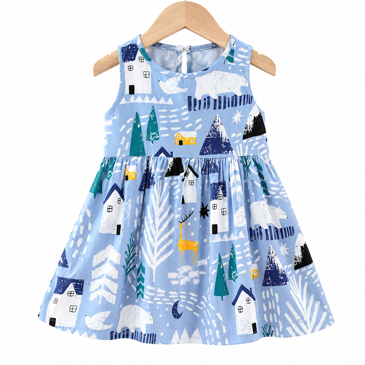 Lil Cloud Threads - Girls Bright Themed Pattern Print Fit & Flare Dress - Multicolor