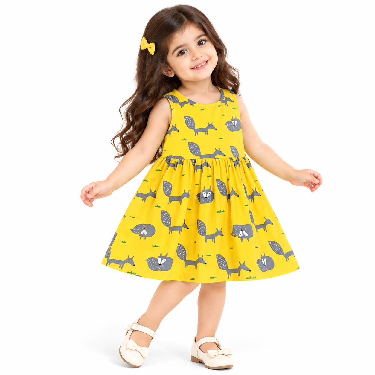 Lil Cloud Threads - Girls Eye Catching Allover Art Print Twirly Dress - Multicolor