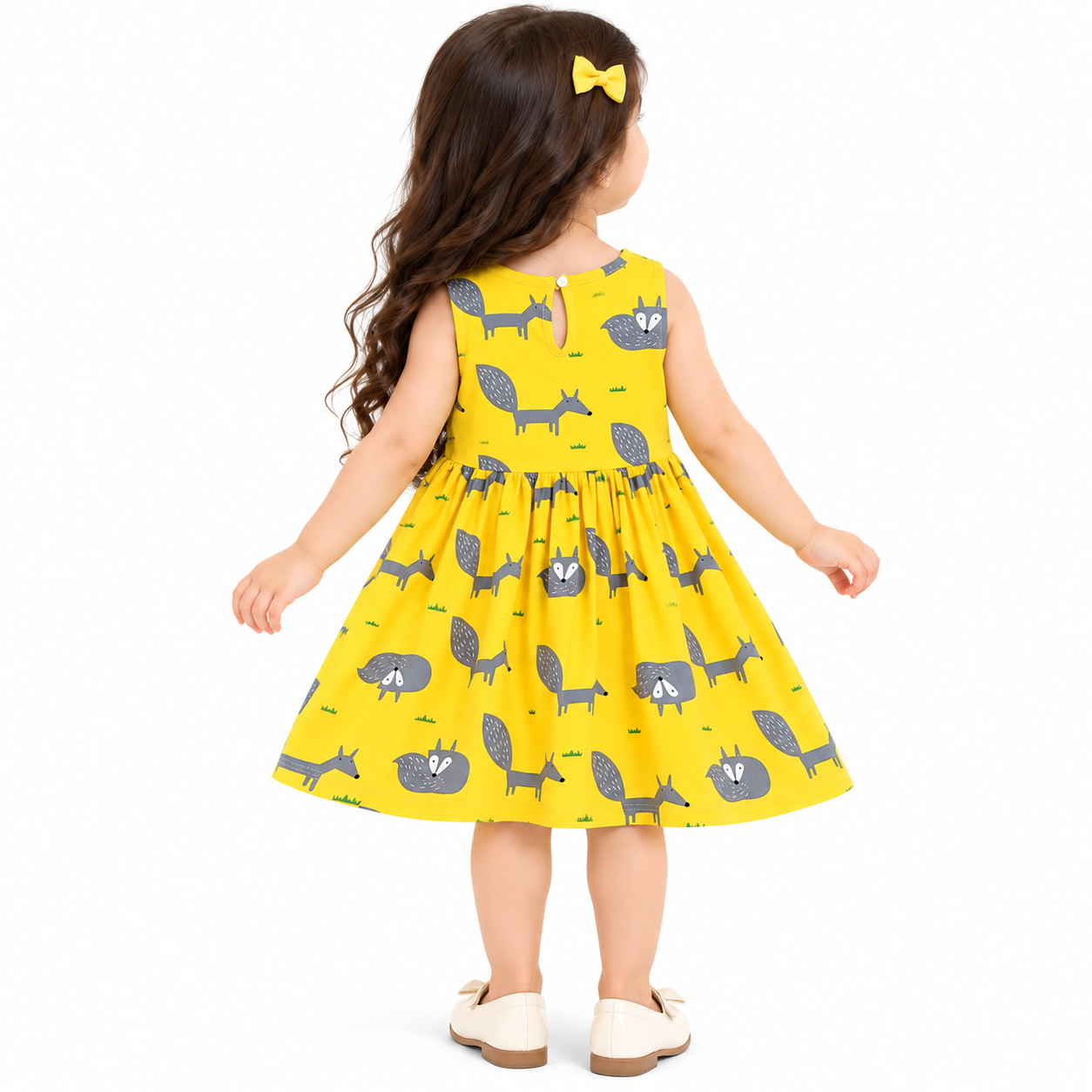 Lil Cloud Threads - Girls Eye Catching Allover Art Print Twirly Dress - Multicolor