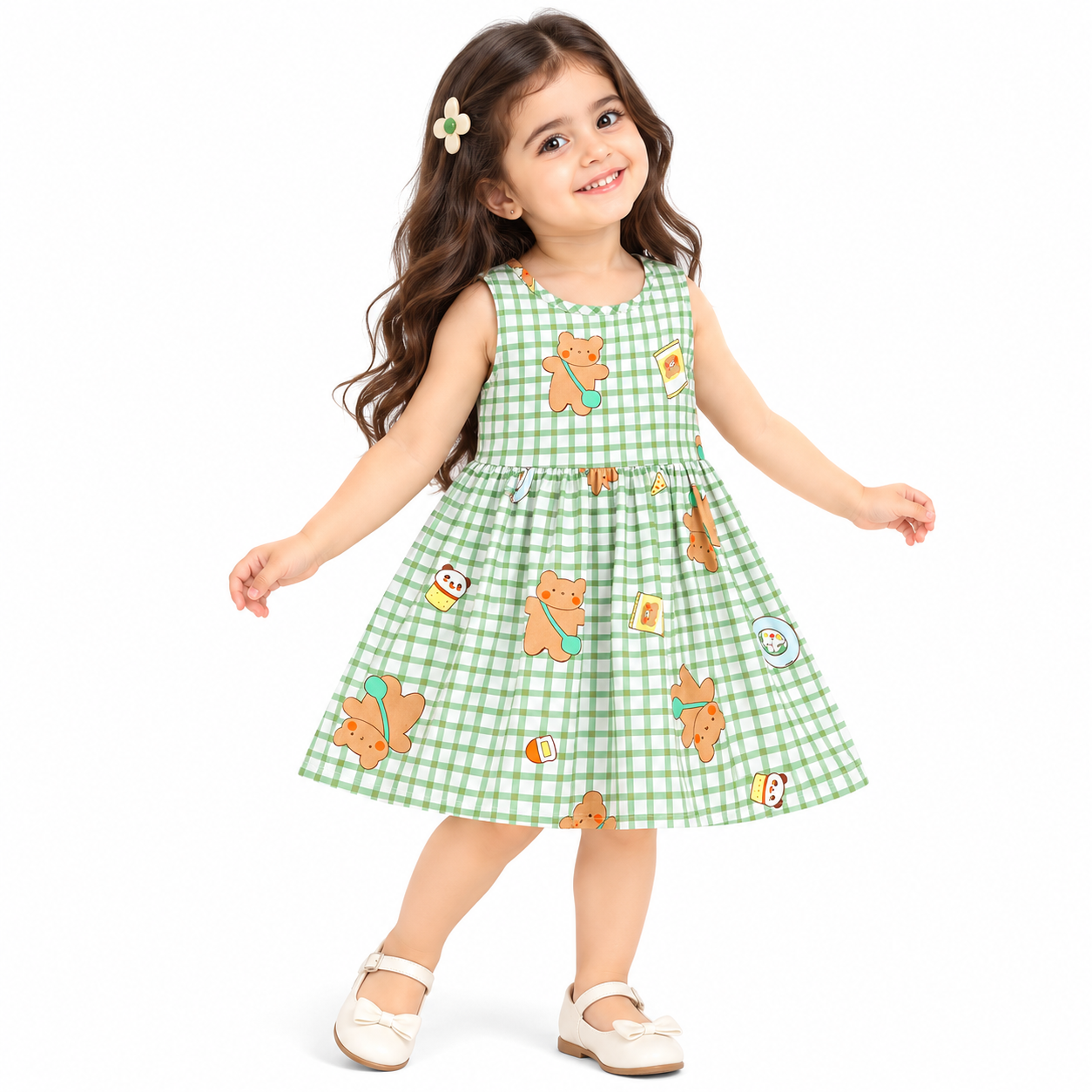 Lil Cloud Threads - Girls Cute Cartoon Character Print A-Line Sundress - Multicolor