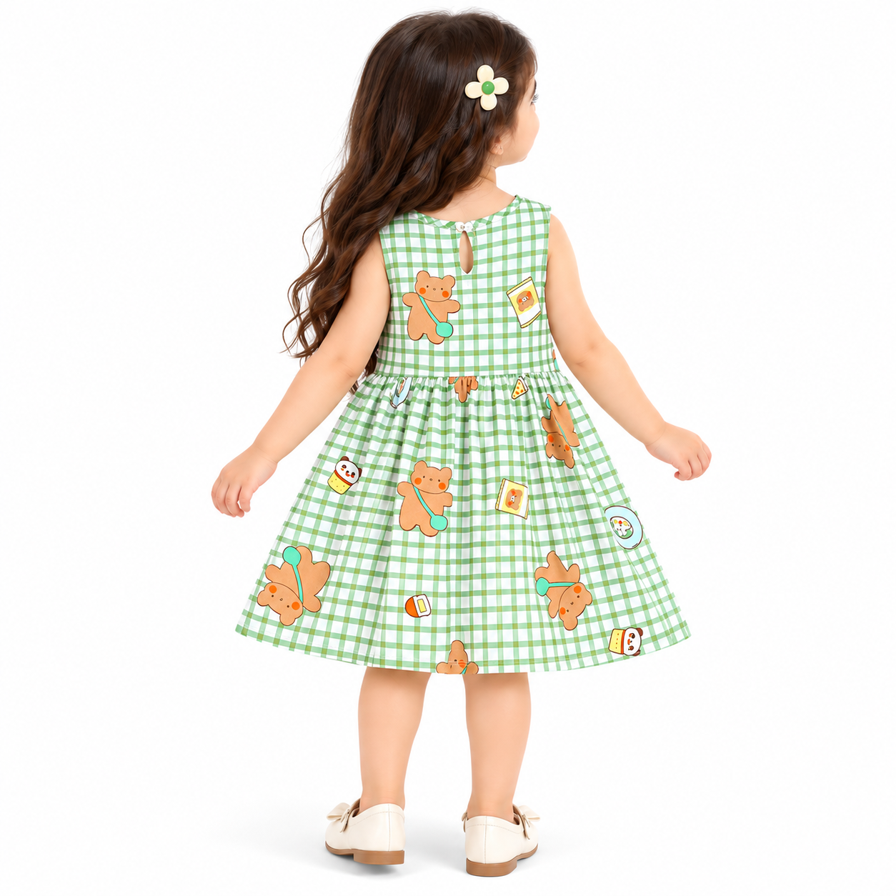 Lil Cloud Threads - Girls Cute Cartoon Character Print A-Line Sundress - Multicolor