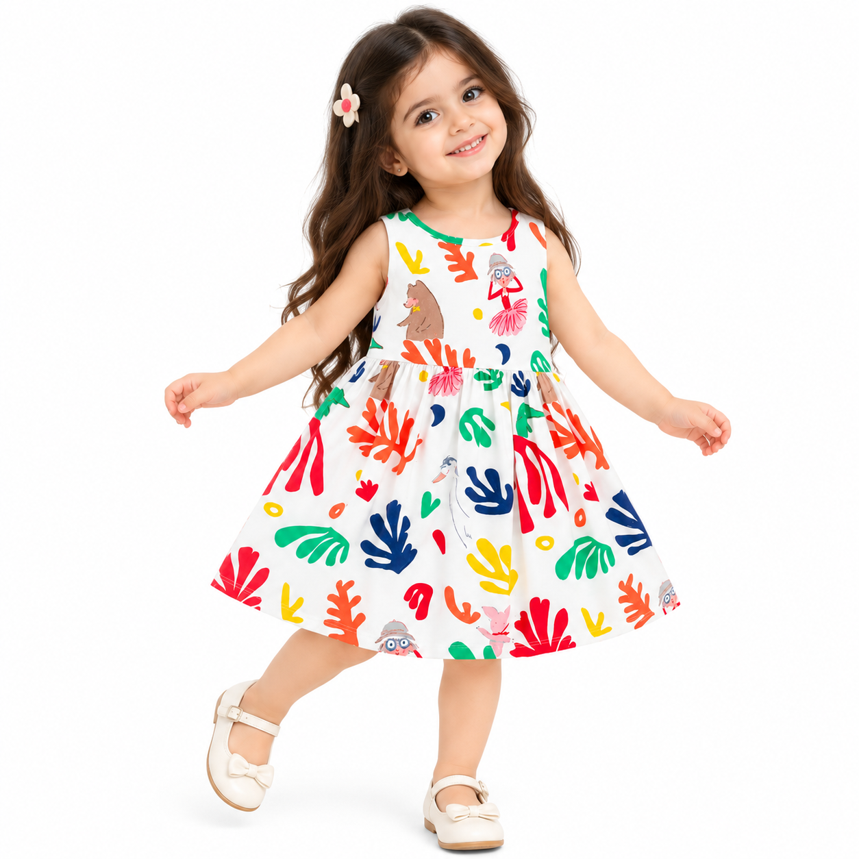Lil Cloud Threads - Girls Lightweight Vivid Full Print Graphics Dress - Multicolor
