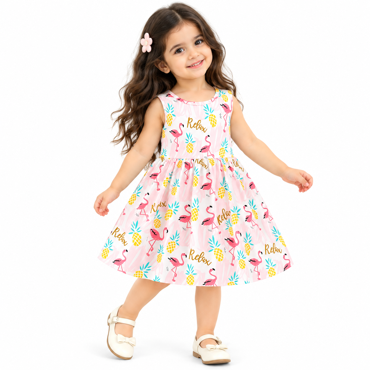 Lil Cloud Threads - Little Girls Cheerful Allover Pattern Playwear Dress - Multicolor