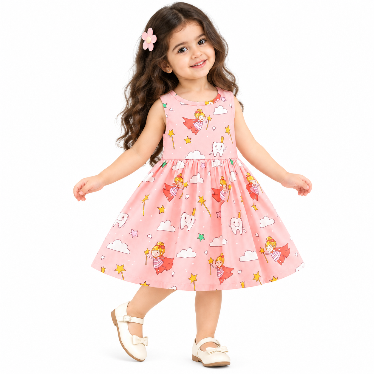 Lil Cloud Threads - Girls Flared Fun Animal & Cartoon Print Sundress - Multicolor