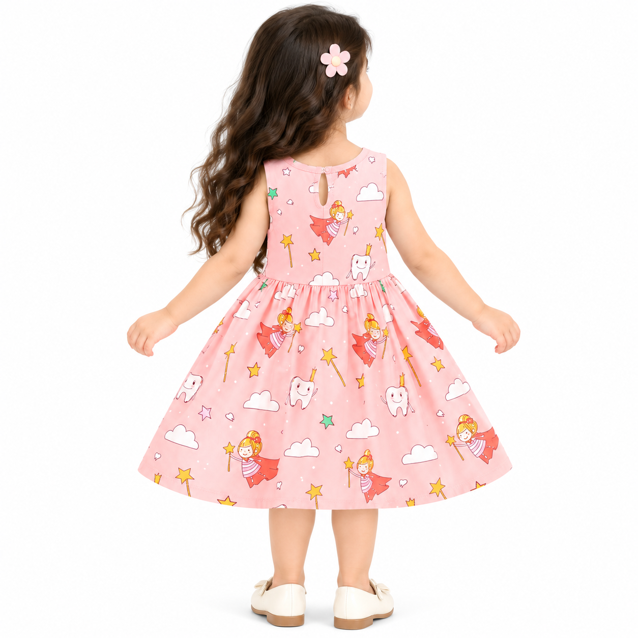 Lil Cloud Threads - Girls Flared Fun Animal & Cartoon Print Sundress - Multicolor