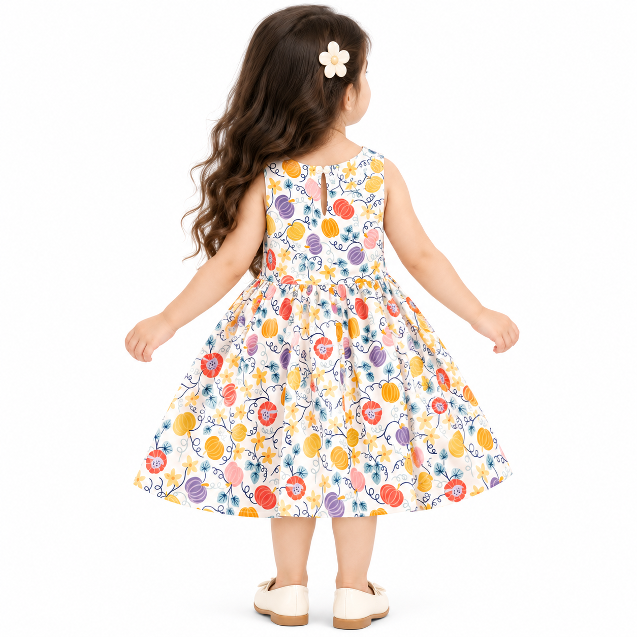 Lil Cloud Threads - Girls Colorful Illustrated Allover Print Twirl Skirt Dress - Multicolor