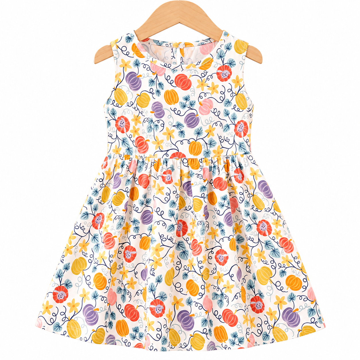 Lil Cloud Threads - Girls Colorful Illustrated Allover Print Twirl Skirt Dress - Multicolor