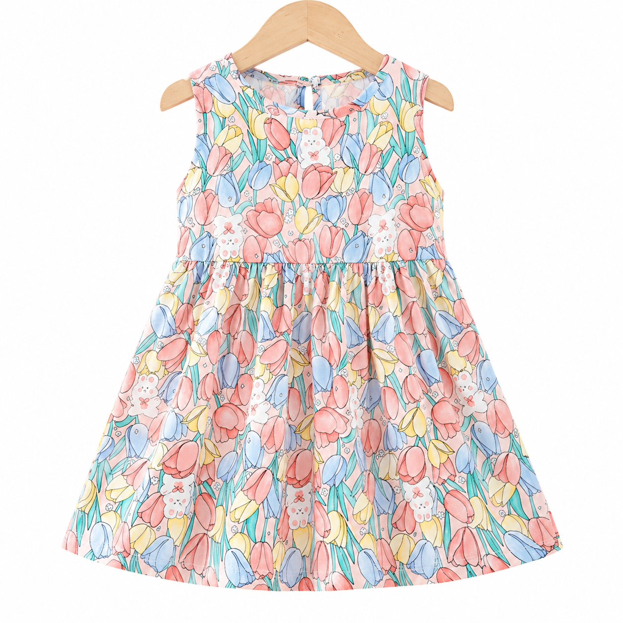 Lil Cloud Threads - Girls Casual Lovely Full Body Print Summer Fit & Flare Dress - Multicolor
