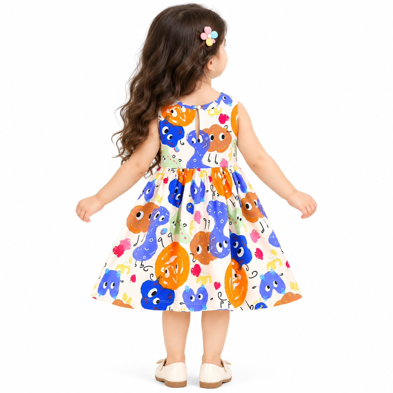 Lil Cloud Threads - Girls Vacation Bold Whimsical Allover Print Sundress - Multicolor