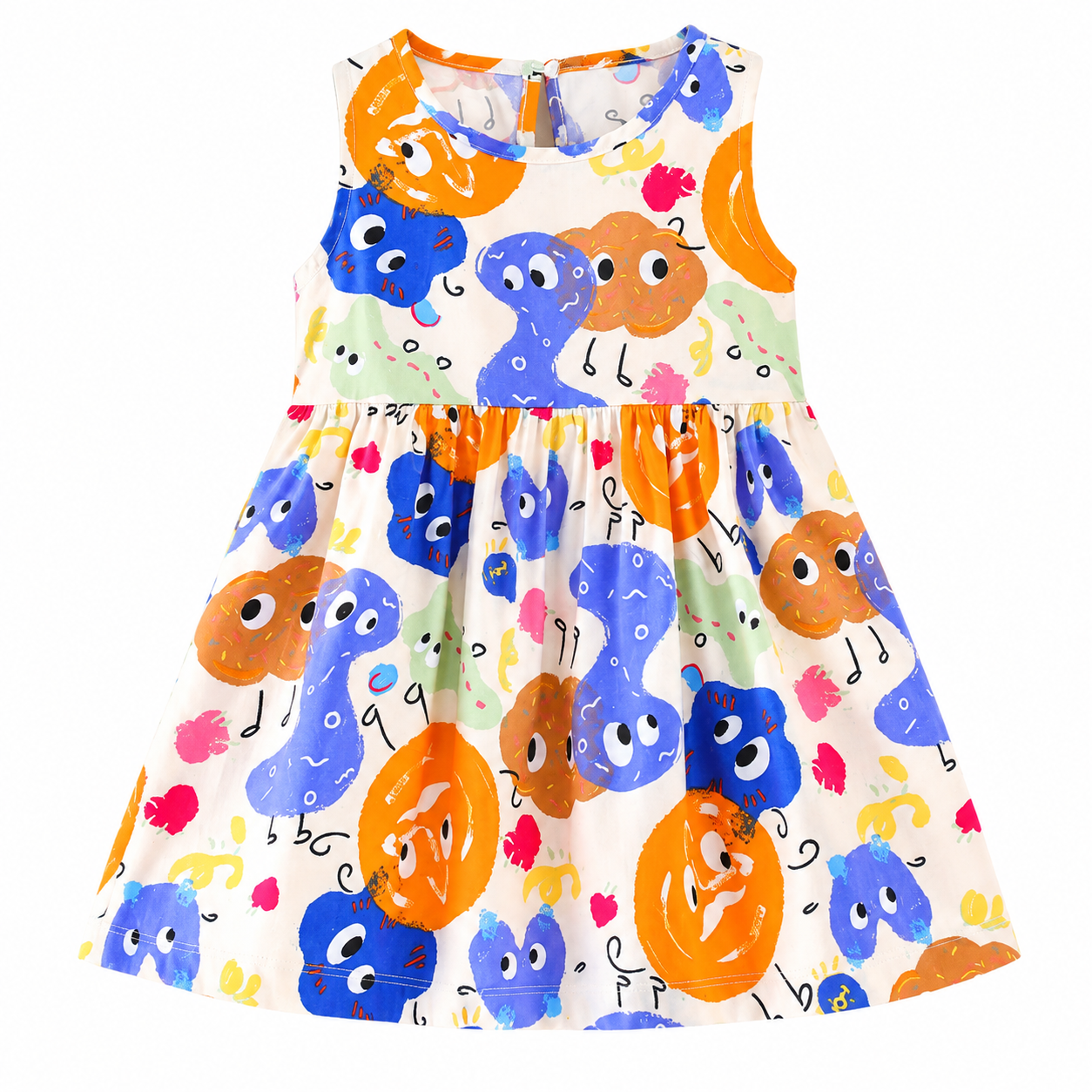 Lil Cloud Threads - Girls Vacation Bold Whimsical Allover Print Sundress - Multicolor