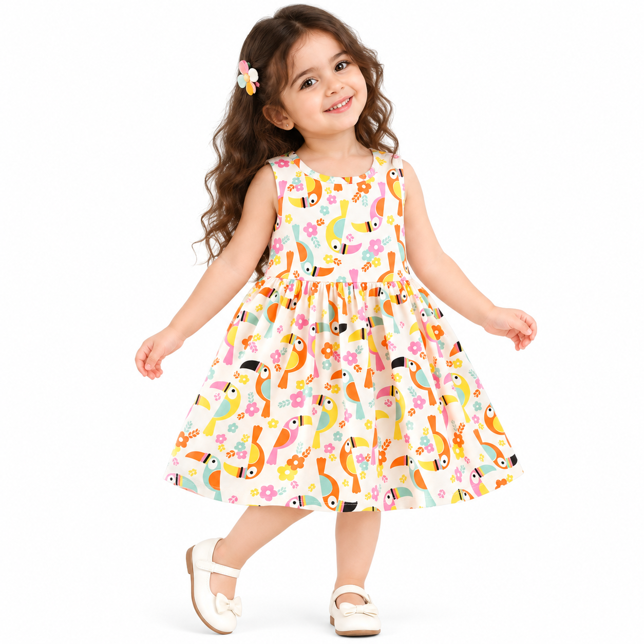 Lil Cloud Threads - Little Girls Cute Full Coverage Print Comfort Dress - Multicolor