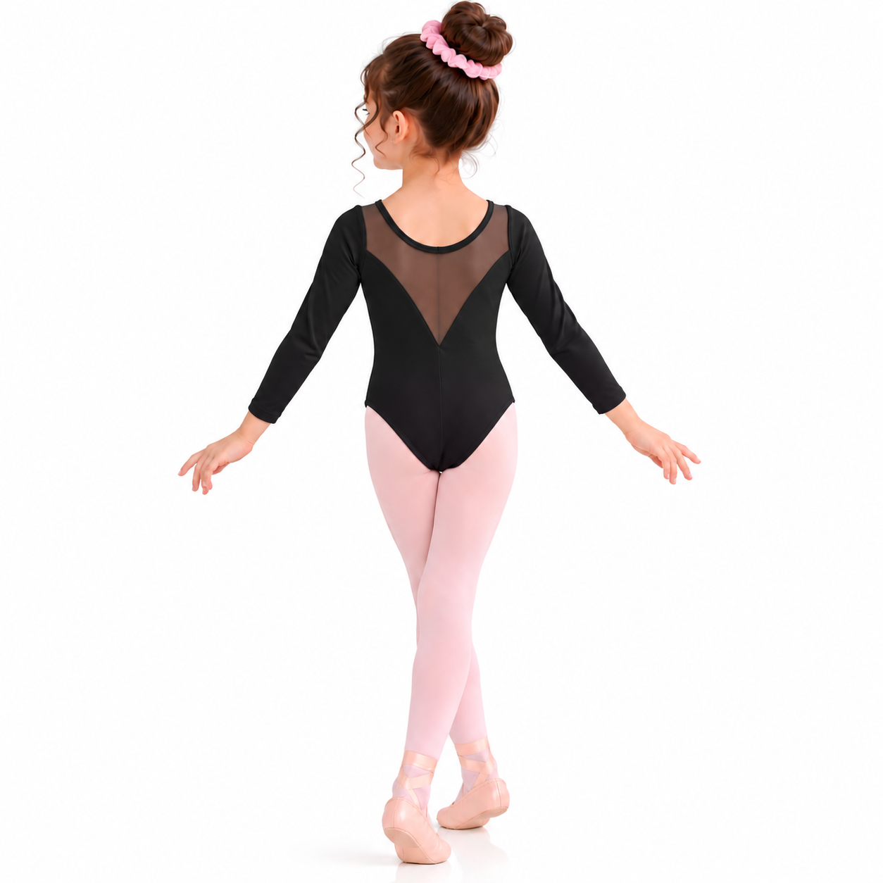 Lil Cloud Threads Girls' Dancewear - V-Neck Mesh Dancesuit for Ballet and Gymnastics