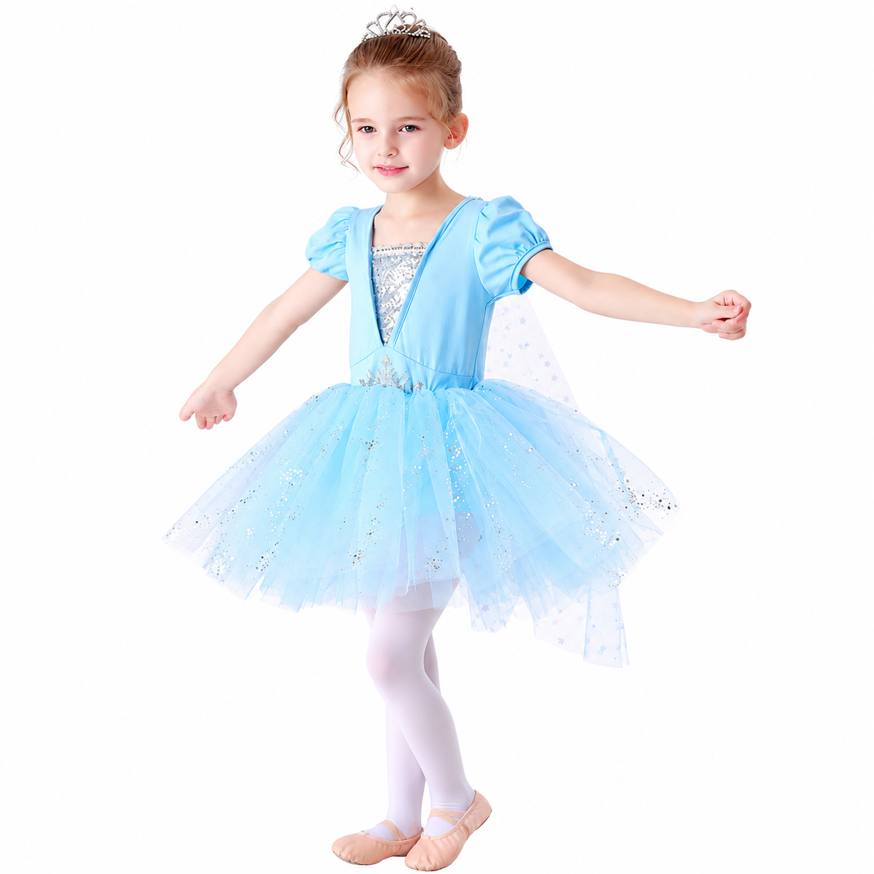 Lil Cloud Threads - Girl's Princess Ballet Tutu Dress With Sequin & Sheer Cape - Blue