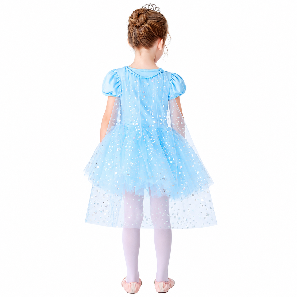 Lil Cloud Threads - Girl's Princess Ballet Tutu Dress With Sequin & Sheer Cape - Blue