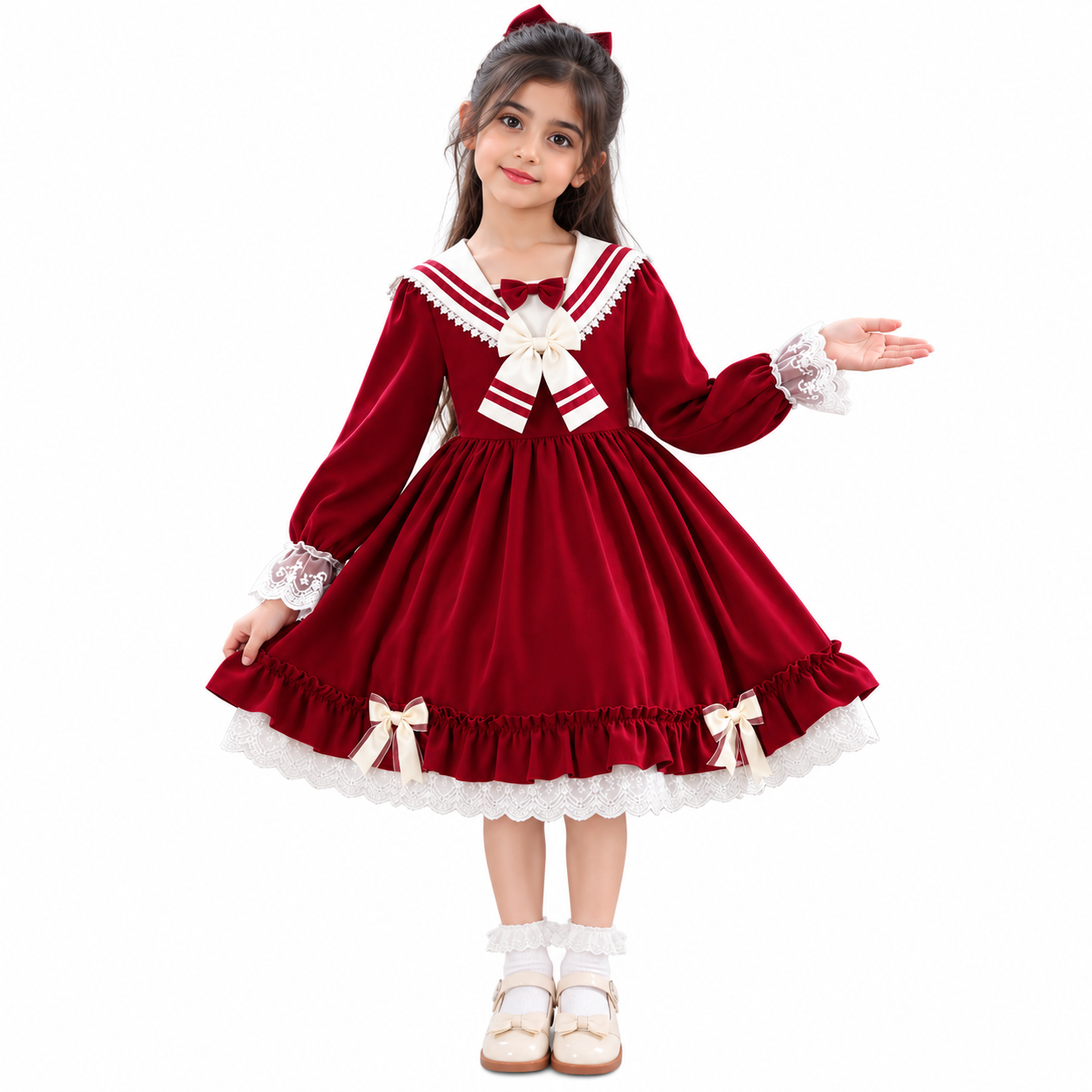 Lil Cloud Threads - Girl's Sailor Collar Long Sleeves Lolita Dress